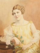 Lafayette, 19th/20th Century, a half-length portrait of a seated lady holding a rose, watercolour,