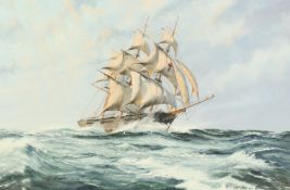 Robin brooks (1943) British, wild ship of the Atlantic, the clipper Dreadnought at full sail, oil on