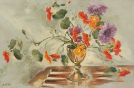 Victor Askew, still life of flowers in a goblet, oil on board, 20.25 x 29.75 .