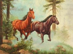 A scene of horses running in a field, oil on canvas, 12 x 16 .