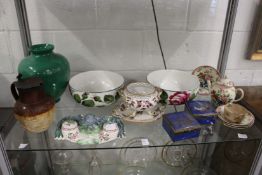 A quantity of decorative china to include a salt glazed Harvest jug, a pair of floral bowl, a