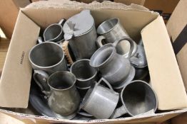 Various pewter tankards etc.