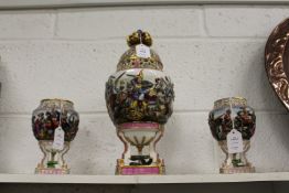 A Capodimonte decorative porcelain three piece garniture.