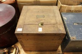 A rare British Military Gatling Gun Drum Box, inset with an engraved brass plaque 
