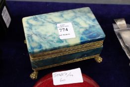 An ormolu mounted hardstone casket with hinged cover.