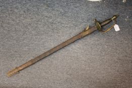 A British Army NCO Spadroon sword 1796 pattern, possibly cut down, the brass guard engraved Sir