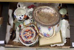 A box of decorative china etc.