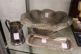 A plated wirework basket and two other items.