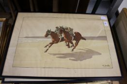 A set of four colour prints depicting horse racing scenes.