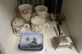 Copenhagen and other decorative china and a pair of miniature plated warming dishes.