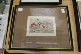 John Leech, a set of four part hand coloured hunting prints.