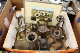 Cobra candlesticks and various other metalware.