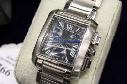 A stainless steel wristwatch.