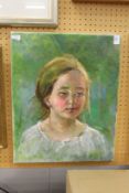 A bust of a young girl, oil on canvas, unframed.