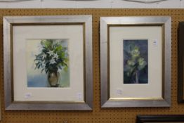 A still life of flowers in a vase watercolour, and another similar.
