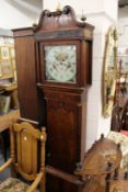 A good 19th century mahogany long case clock with moon phase movement and painted square dial,