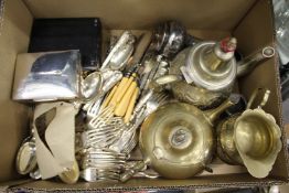 A silver cigarette case and a quantity of plated items.