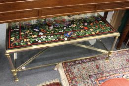 A decorative tile top coffee table.