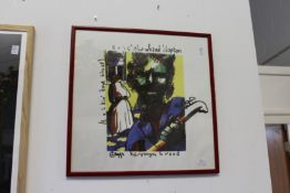 Eric Clapton and Freddie Mercury, abstract colour prints, a pair.