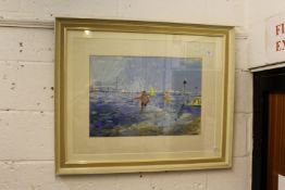 Figures Playing in the Sea watercolour.