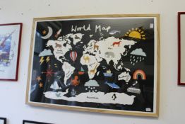 Colourful world map depicting various animal subjects.