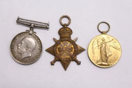 Three WWI medals awarded to 20639 PTE G. A. Besant Wilts R.