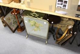 A brass and mirrored fire screen and miscellaneous collectables.