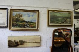 Continental coastal landscape with boats and buildings, oil on canvas, together with an oil painting