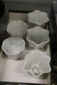 Five small Shelley jelly moulds.
