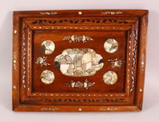 A CHINESE CARVED HARDWOOD INLAID TRAY/PANEL, inlaid with mother of pearl, floral decoration, 49cm
