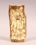 A CHINSE CARVED IVORY FRAGMENT OF GODDESS GUANYIN - the god in a seated position holding a ruyi,