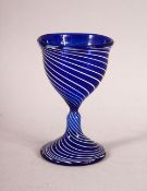 A RARE TURKISH OTTOMAN BEYKOZ GLASS CUP - CESMI BULBUL - with white swirl decor, 7cm