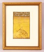 A FRAMED INDIAN MUGHAL MINIATURE PAINTING OF EROTIC NATURE, the picture depicting many figures in