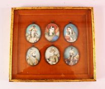A SET OF 6 MINIATURE PERSIAN PAINTINGS, each depicting a prince or princess, each individually