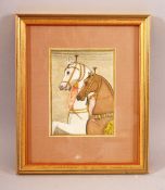 A SMALL SIGNED INDIAN MINIATURE PAINTING - depicting two horses, framed 22cm x 19cm