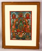 A FRAMED TIBETAN HAND PAINTED THANGKA / PANEL, depicting various deities, framed and glazed, 61cm