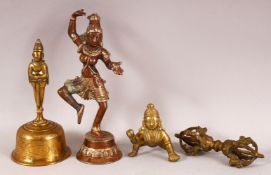 FOUR MIXED INDIAN BRONZE / BRASS ITEMS.