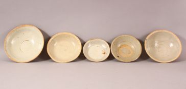A MIXED LOT OF 4 EARLY CHINESE POTTERY BOWLS - Varying glaze types & sizes -largest from 16cm