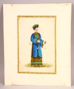 A 19TH CENTURY CHINESE STUDY OF A EUROPEAN LADY wearing a Chinese dress carrying an opium pipe, 26cm