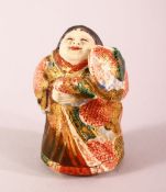 A JAPANESE MEIJI PERIOD SATSUMA BOX & COVER IN THE FORM OF A BOY - the boy looking up, the bvase
