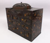 A GOOD JAPANESE MEIJI PERIOD LACQUER CABINET / BOX, The body decorated with raised wave design and