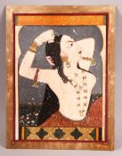 A 19TH CENTURY INDIAN PAINTING OF A LADY, unframed, 24cm x 18cm.