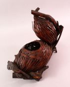 A JAPANESE MEIJI WOVEN DOUBLE GOURD FORMED IKEBANA BASKET, woven in the form of a double gourd, with
