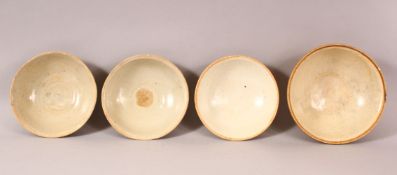A MIXED LOT OF 4 EARLY CHINESE POTTERY BOWLS - Varying glaze types & sizes -largest from 16cm