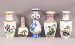 SIX SMALL CHINESE PORCELAIN VASES, various sizes, tallest 18.5cm.