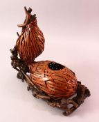 A JAPANESE MEIJI WOVEN DOUBLE GOURD FORMED IKEBANA BASKET, woven in the form of a double gourd, with