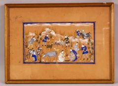 AN EARLY 20TH CENTURY PERSIAN PAINTING depicting figures and livestock, signed 'imami', framed and