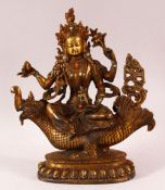 A BRASS STATUE OF VISHNU MATSYA, the figure inset with semi precious stones, 26cm high, 23cm at