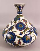A LARGE FRENCH IZNIK POTTERY VASE - decorated with a white ground with floral roundel to the