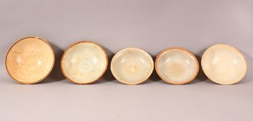 A MIXED LOT OF 5 EARLY CHINESE POTTERY BOWLS - Varying glaze types & sizes -largest from 17cm